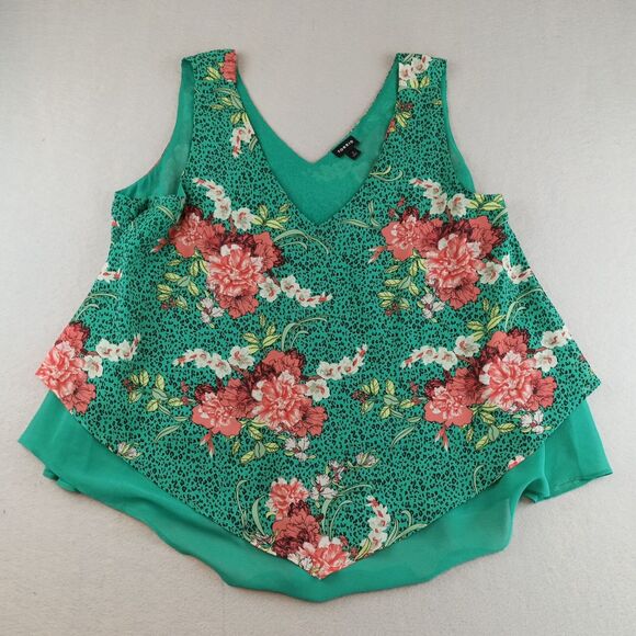 Torrid Womens Chiffon Double V Neck Sleeveless Blouse Size 2 Green Floral - Picture 1 of 10